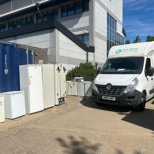 Pure Planet Recycling Van Collecting Fridges Pure Planet Recycling van collecting commercial fridges and freezers for recycling